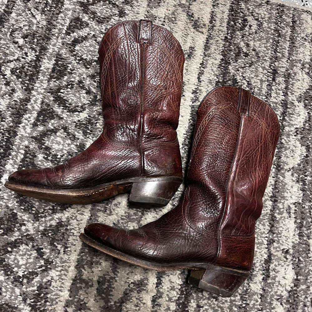 Rare Vintage 70s Brown Mid Calf Leather Western Cowboy Justin Campus Boots Y2K.